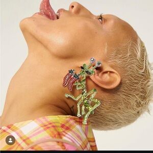 Crystal Praying Mantis Statement Earrings Pink